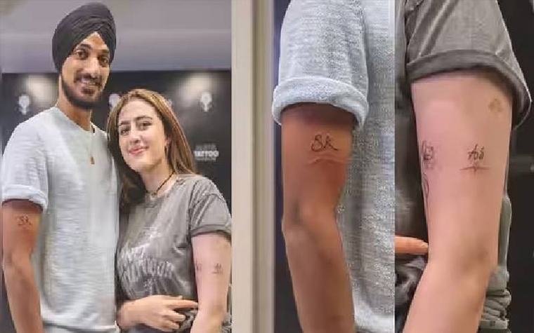 بھارتی کرکٹر اور اداکارہ کا محبت کا منفرد اظہار، ایک دوسرے کی لکھائی میں ٹیٹو بنوا لیے